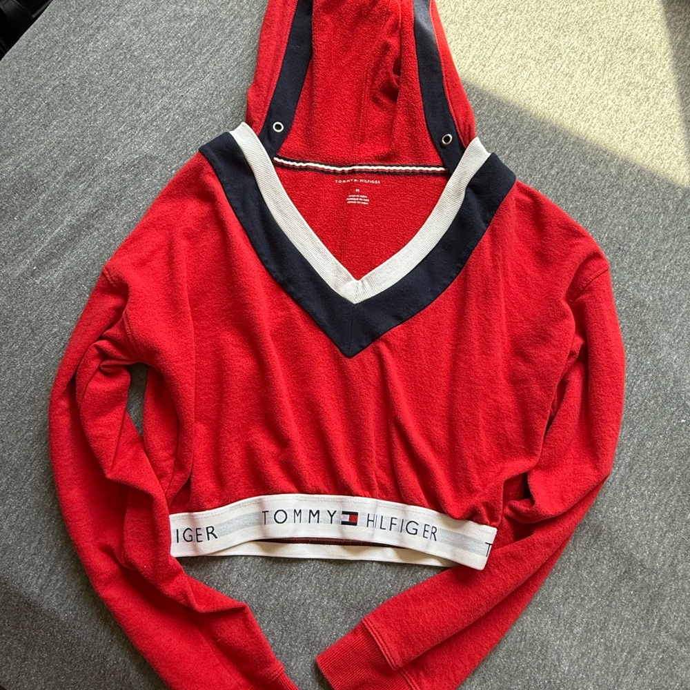 Tommy Hilfiger Red Long Sleeve Cropped Hoodie